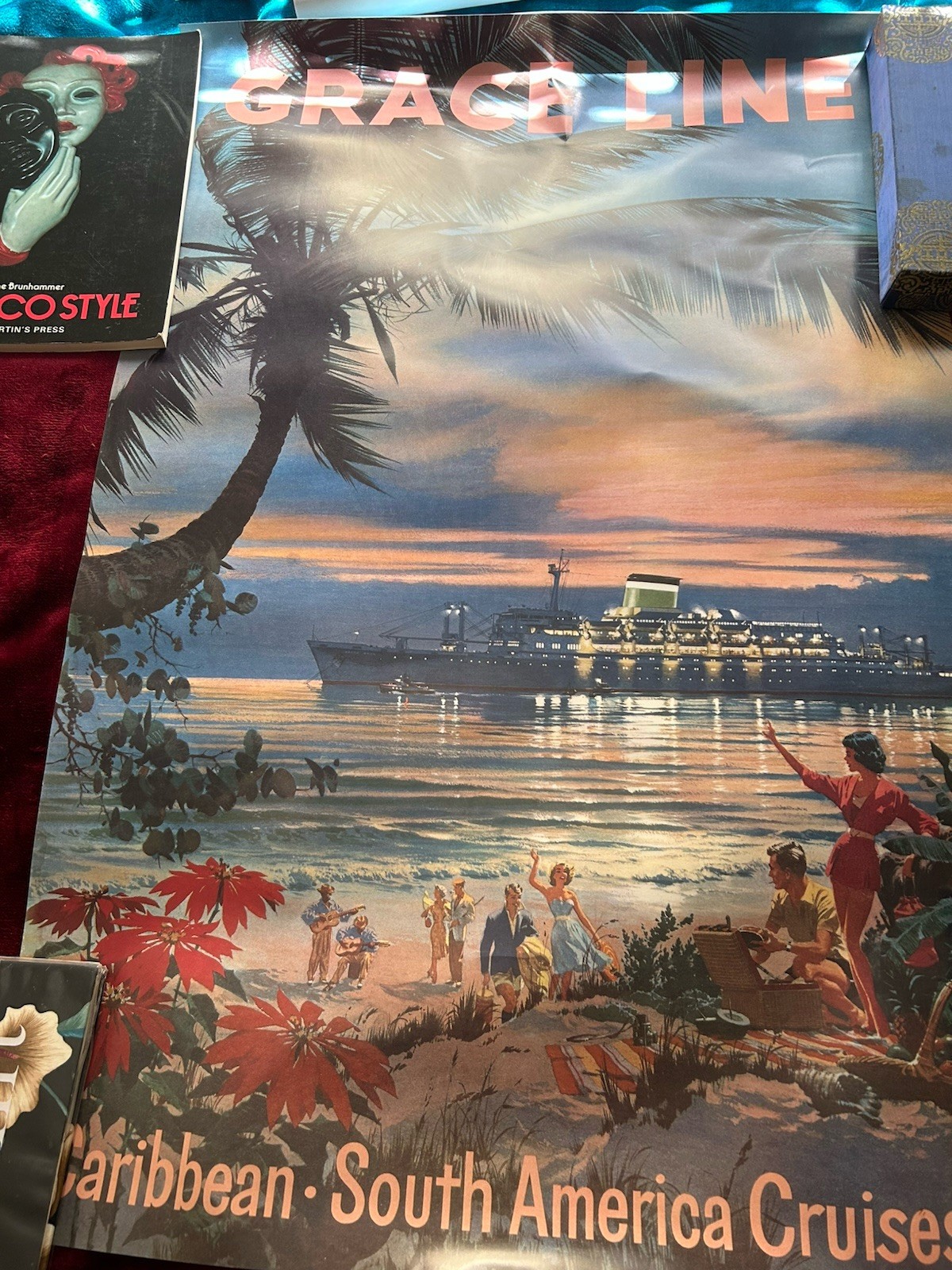 Vintage Grace Lines 1950s Caribbean Cruise Travel Poster Thick Stock 24x40 New