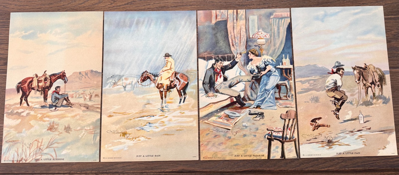 Vintage C.M. Russell “Just a Little” Complete Four-Print Set, no creases