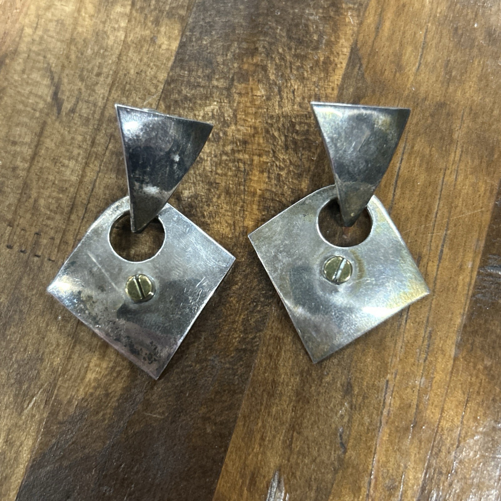 Vintage Mexico 925 Sterling Silver Geometric Dangle Earrings TS-76 13.98 Grams