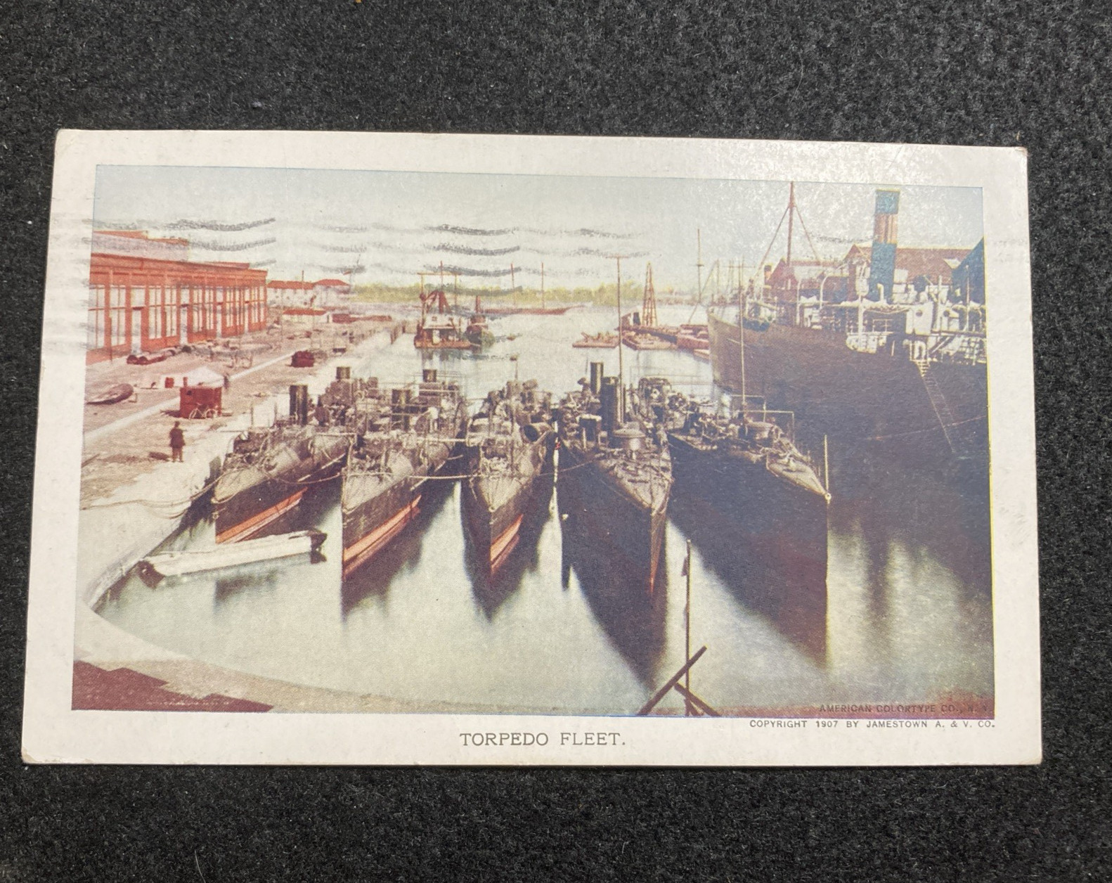 1907 Jamestown Exposition Torpedo Fleet Norfolk Navy Yard Postcard ~ Posted 1907