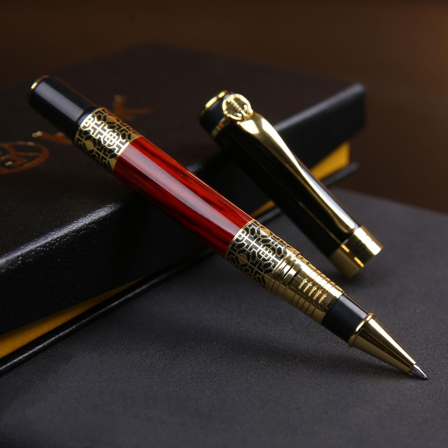 Luxury Ballpoint Black-Ink Pen Set Black Refill | Retro Gift Pen for Men & Women