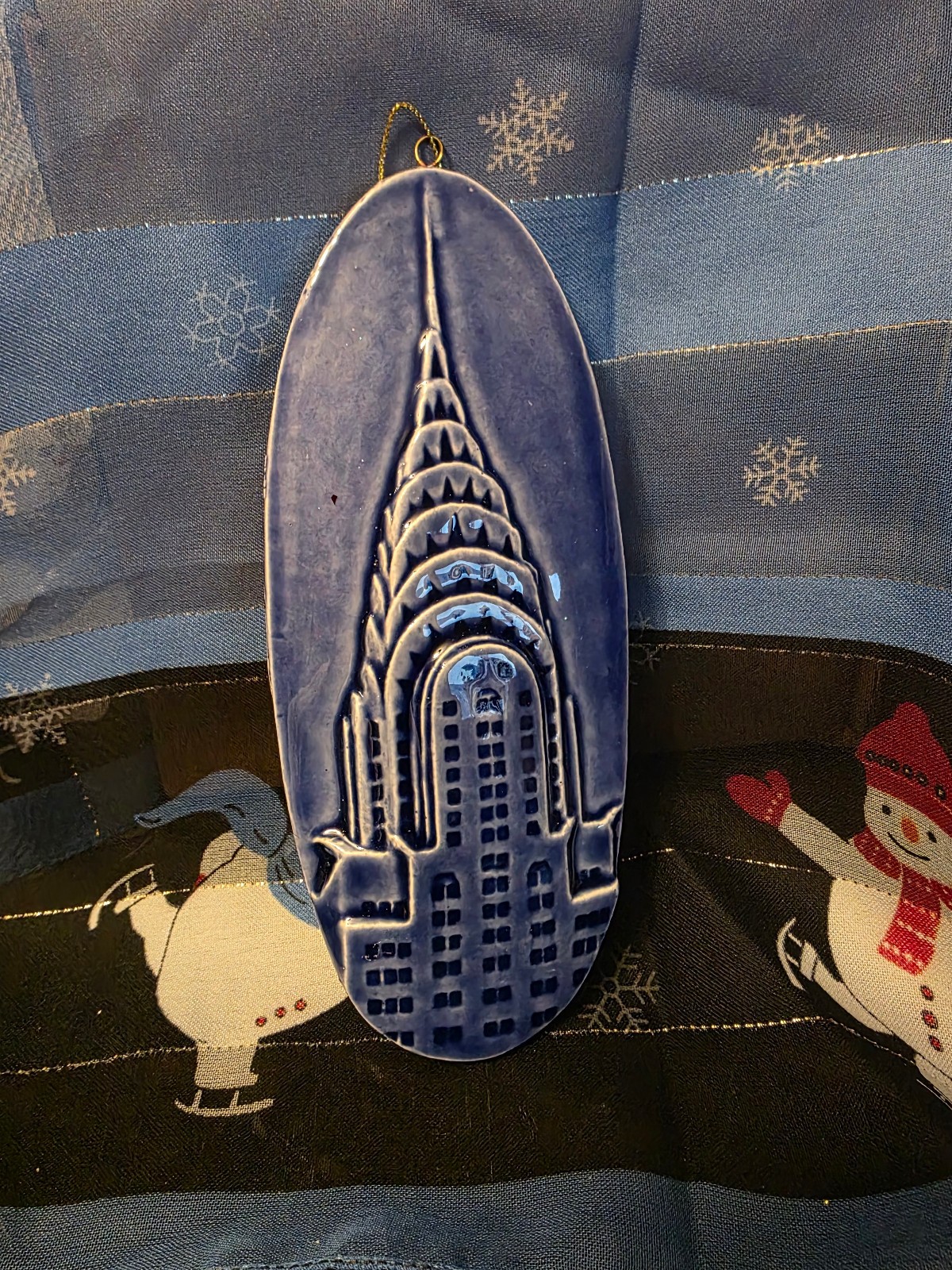 Chrysler Building Pottery Ornament Brooklyn New York Blue 3D Denise Delong 6 in Chrysler Building Pottery Ornament Brooklyn New York Blue 3D Denise Delong 6 in