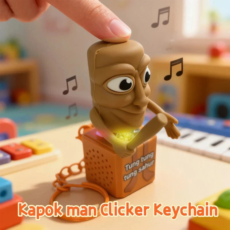 Tung tung tung Sahur Keychain Wooden Stick Man Button Keychain Luminous Pendant