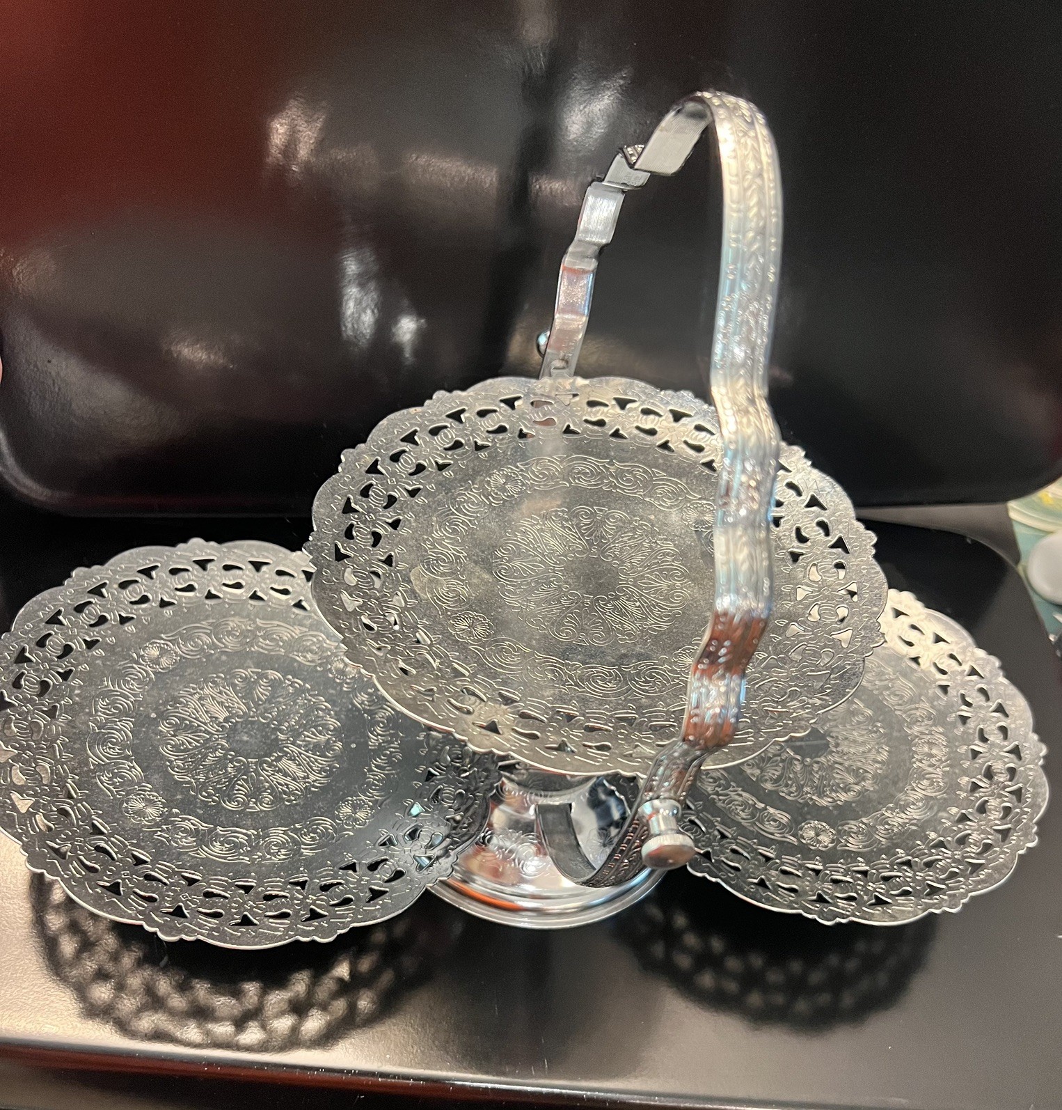 Vintage English Aluminum Chrome Folding 3tray Server