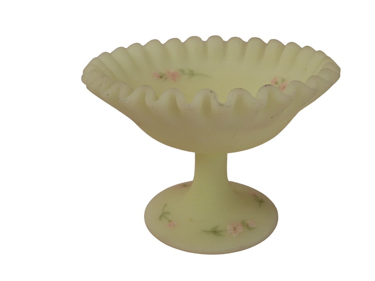 VINTAGE Fenton Satin Custard Glass Candy Dish Signed Hand Painted Flowers 5