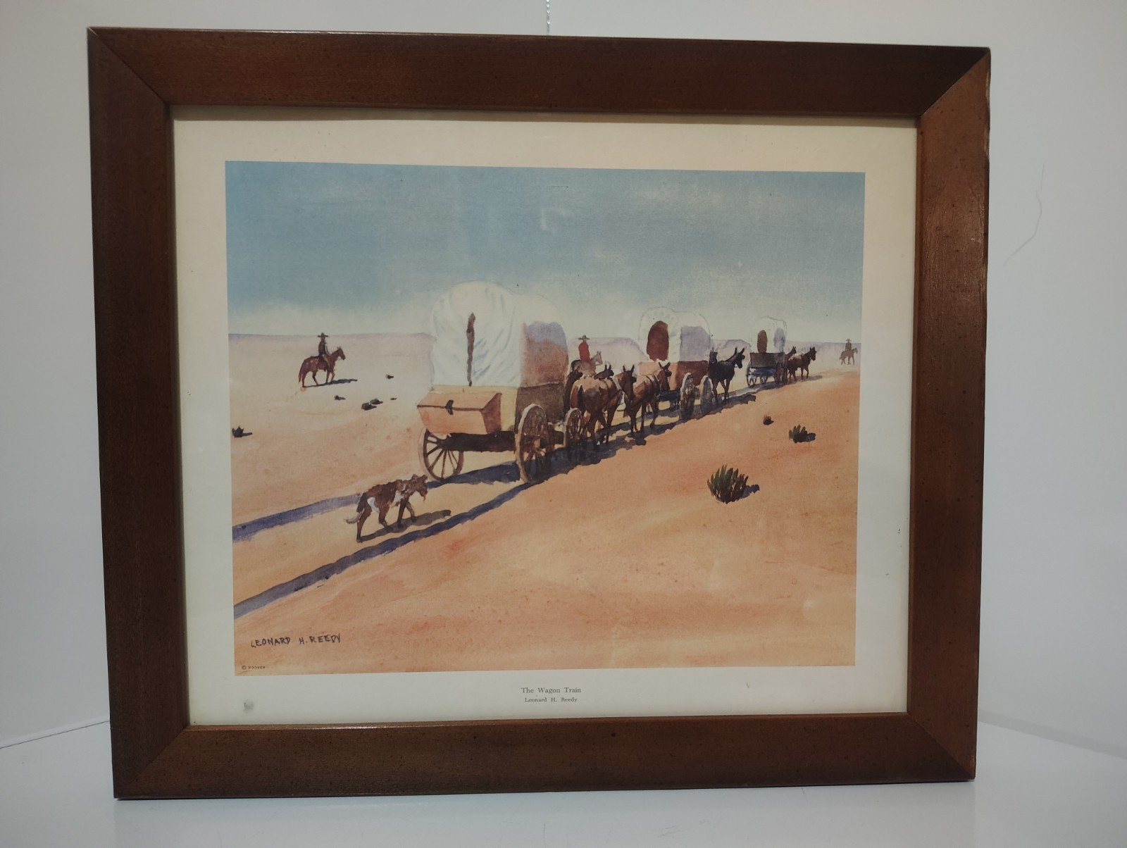 Vintage RARE Framed Print of The Wagon Trail by Leonard H Reedy Western Art