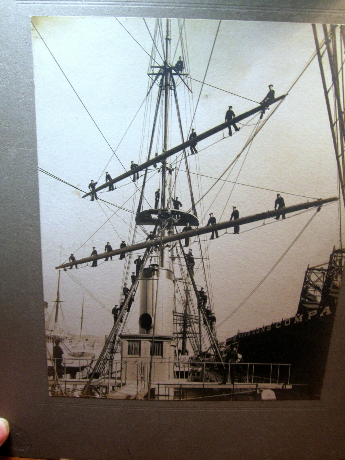 Old Photo Sailing Ship Antique Navy Cruiser Seamen on Yardarm RJ Waters S F