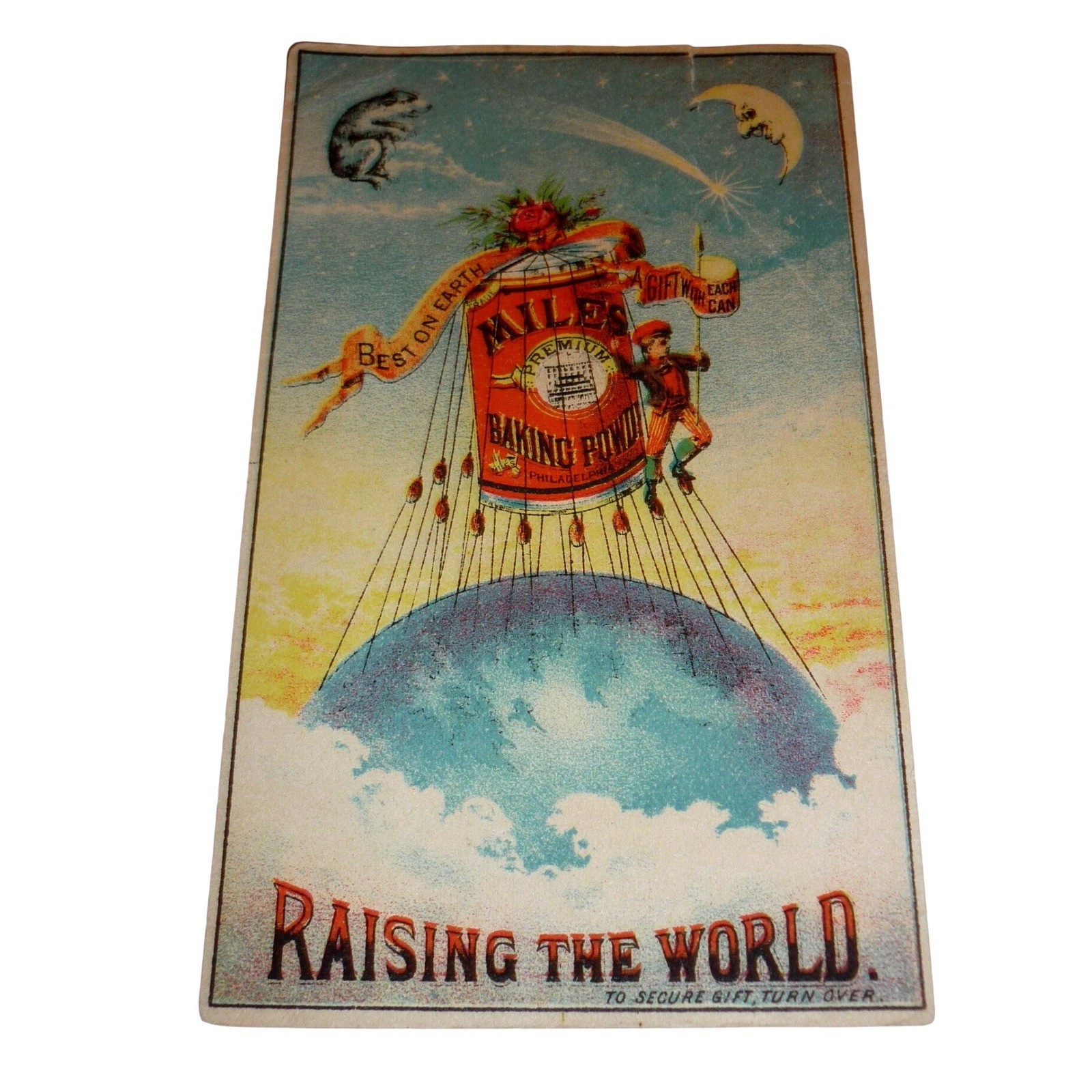 Vintage Miles Premium Baking Powder Trade Card Raising The World Philadelphia PA Vintage Miles Premium Baking Powder Trade Card Raising The World Philadelphia PA