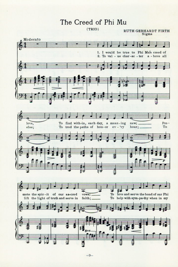 PHI MU Sorority Vintage Song Sheet  c1960 