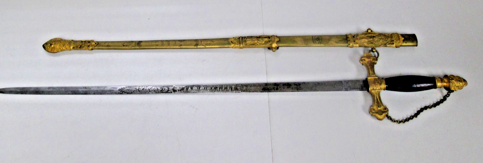 Vintage Knights Templar Ceremonial Sword Engraved Blade And Sheath Mc Lilley&co