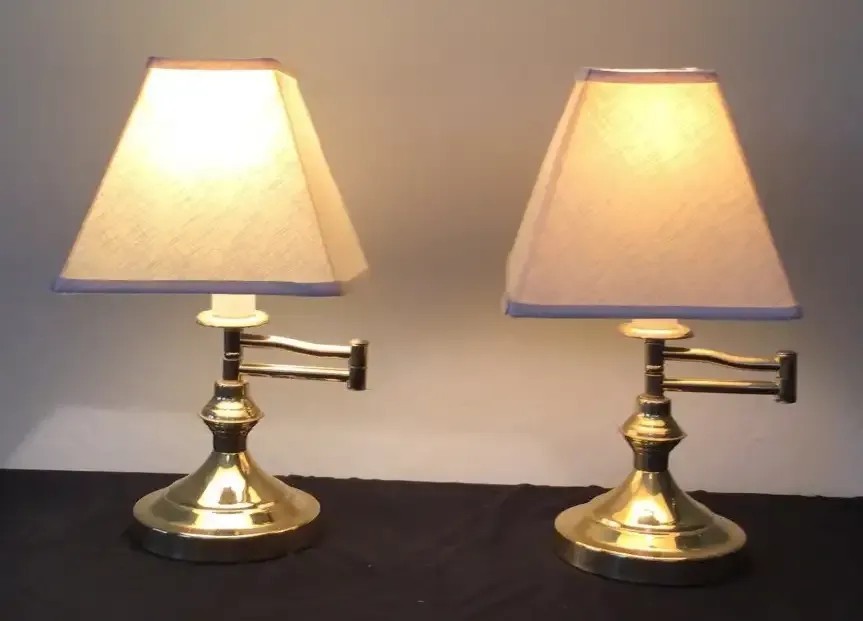 2 Small Brass Swings Arm Lamps With No Shades