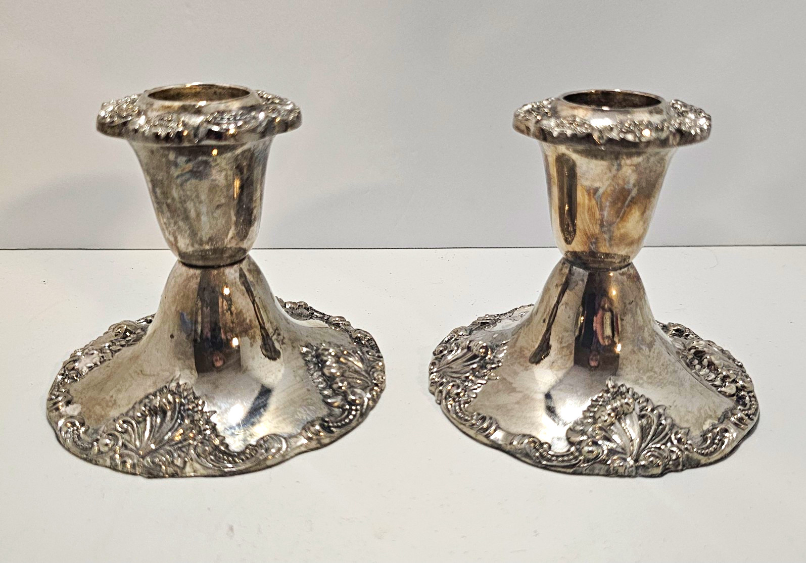 Godinger Silver-Tone Metal Floral Baroque/Rococo Taper Holders Pair 3.5in