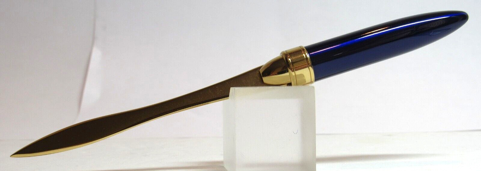 Blue  Round Top Letter Opener Gold Chrome Plated Steel 5 3/4\