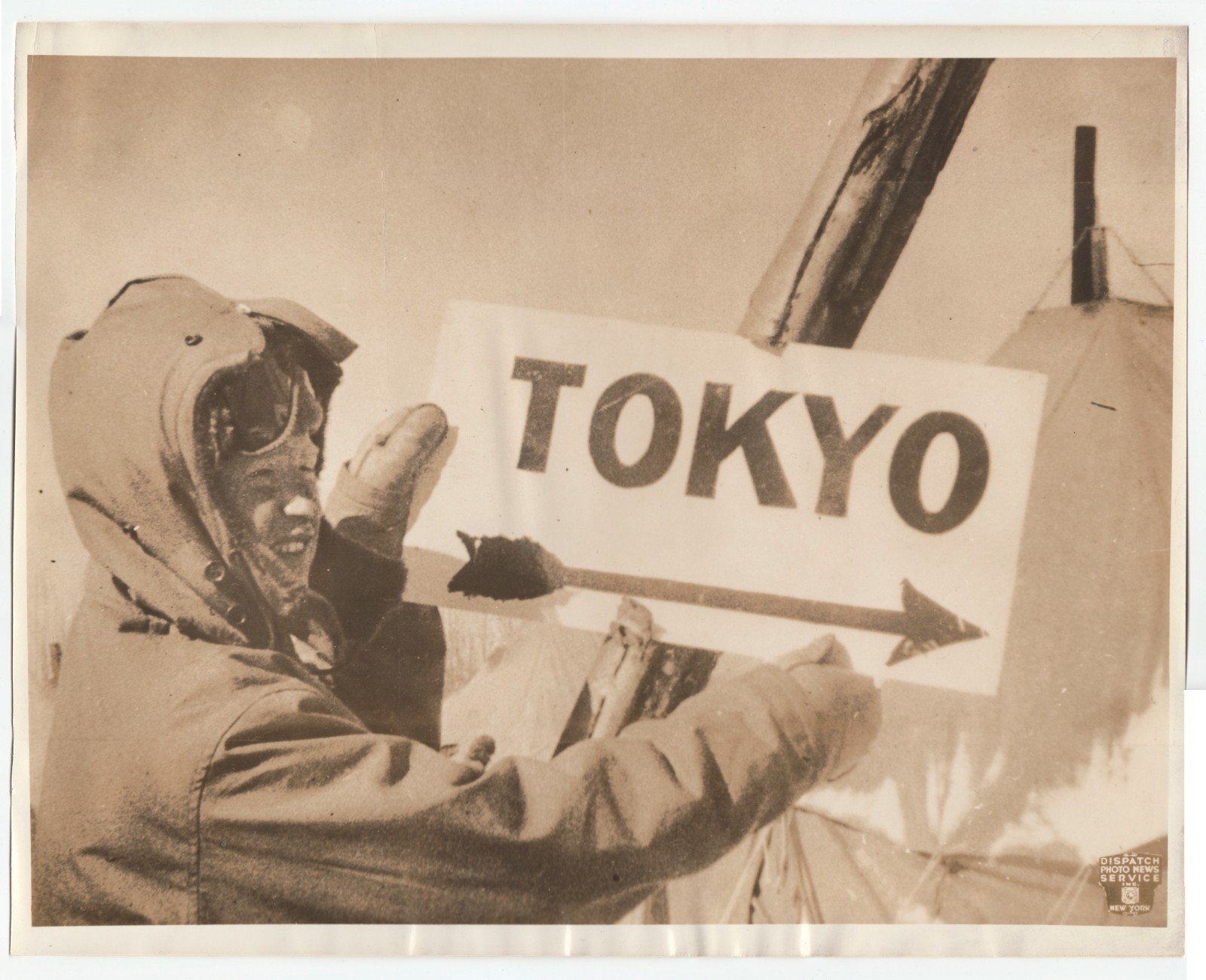 1940s Original LARGE Press Photo WWII US Army Engineers To Tokyo Sign Alaska