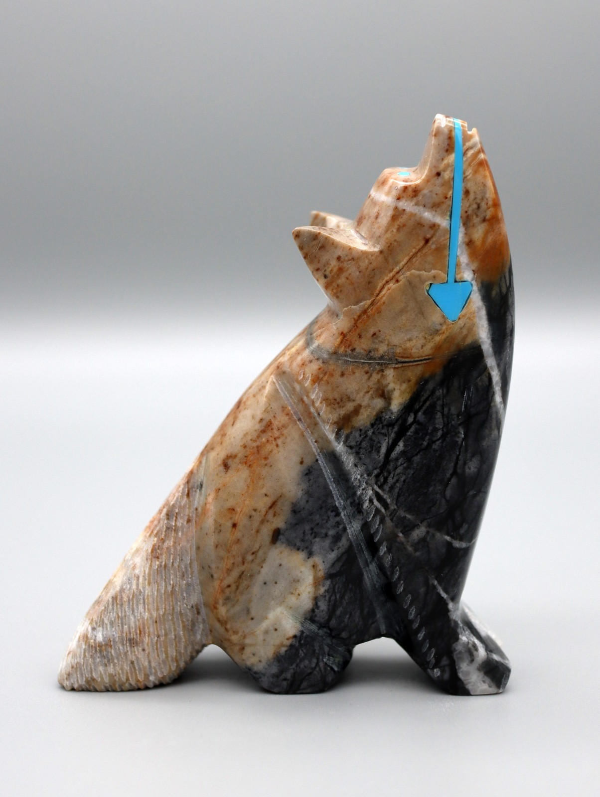 Bernard Laiwakete Picasso Marble Zuni Coyote or Wolf Fetish