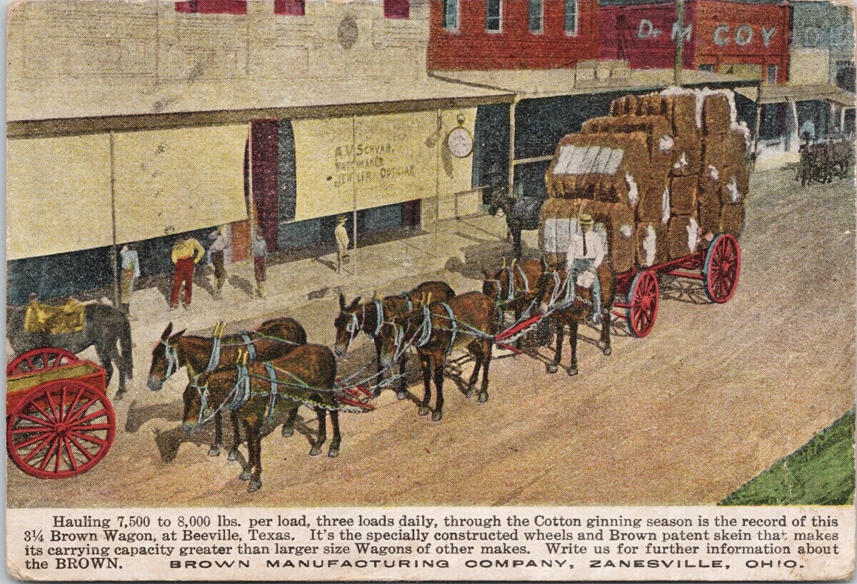 Brown Manufacturing Company Wagon at Beeville TX Texas c1912 AD Postcard F21