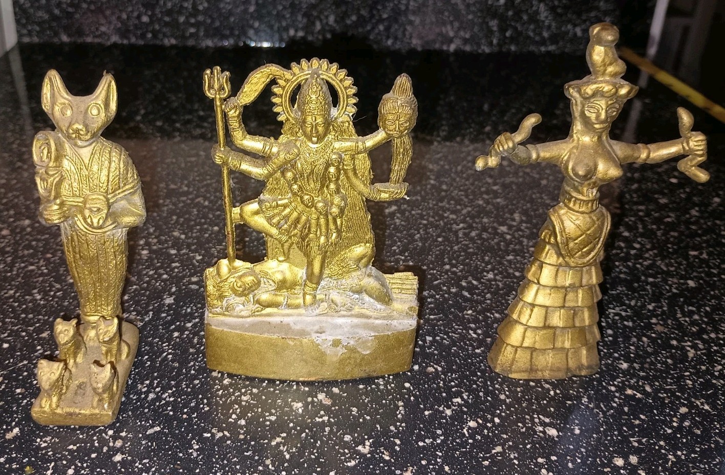 ANCIENT EGYPTIAN Bastet Cat, Kali Mata, Minoan Snake Serpent Goddess, Lot Of 3