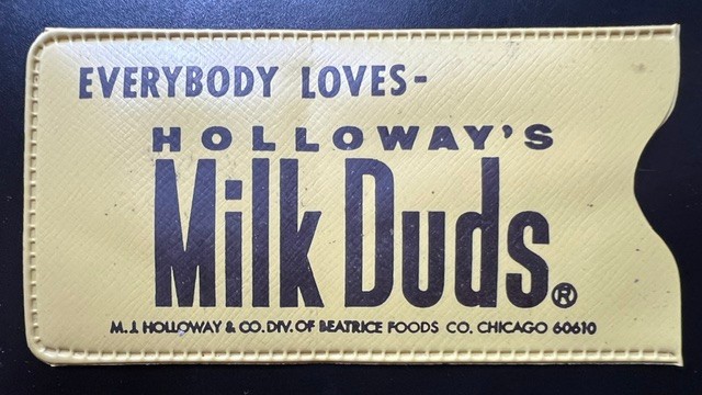 Vintage Holloway's MILK DUDS Slow Pole Black Cow Eyeglass Cleaner Sleeve