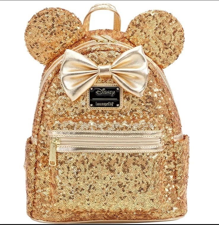 Loungefly X Disney Parks Hidden Minnie Mouse Gold Sequin Mini Backpack - NWT