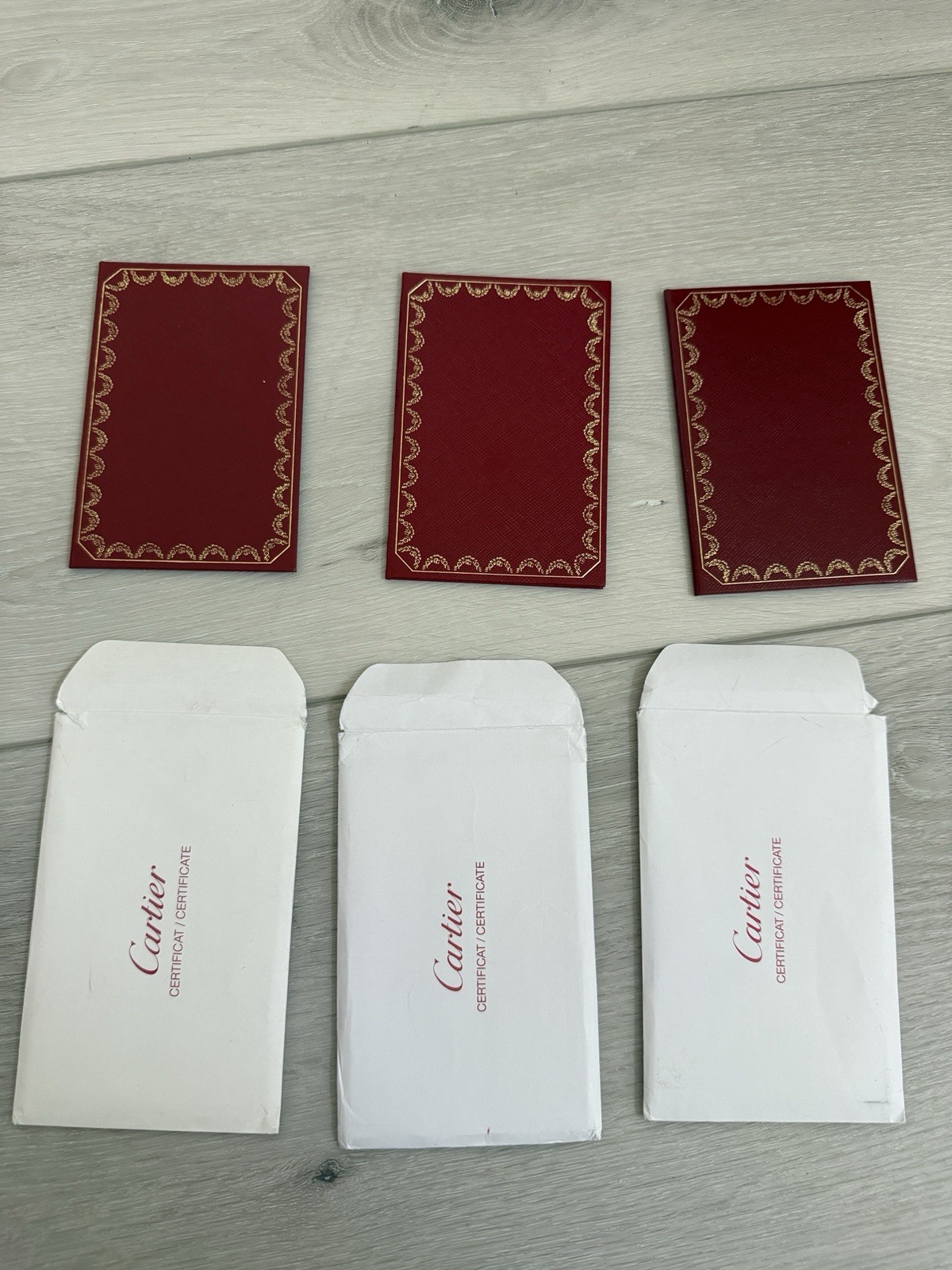 Lot of 3 Genuine Cartier Certificate Holder Booklets w/ White Sleeves