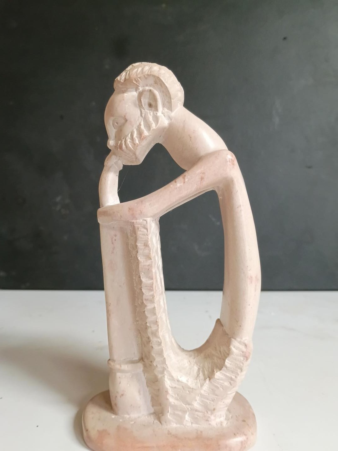Vintage Hand Carved Alabaster Thinking Man Sculpture Figurine Unmarked