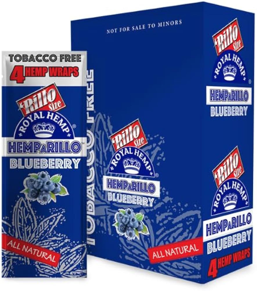 Hemparillo Blueberry Rillo Size - Full Box of 15 Pouches (4 Per Pouch)