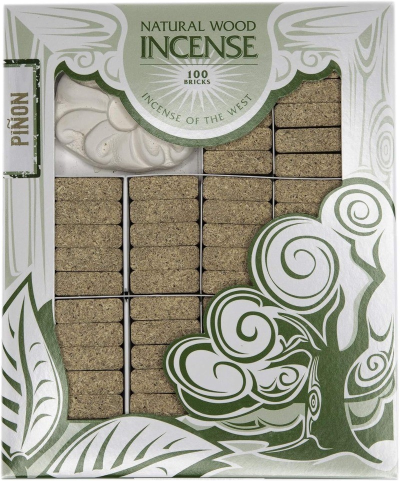 Piñon Natural Wood Incense Bricks with Holder, 100 Count