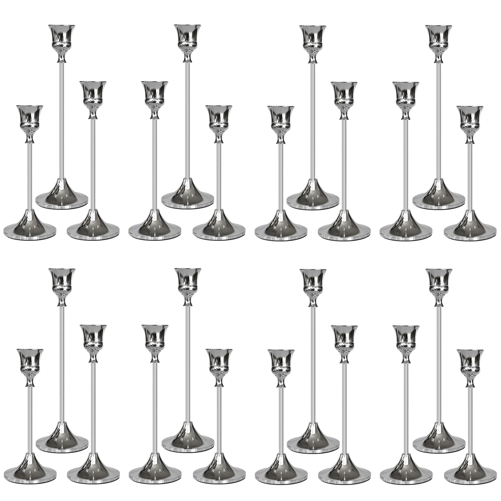 Candlestick Holders Silver, 24 Packs Taper Candle Holder for Candlesticks,
