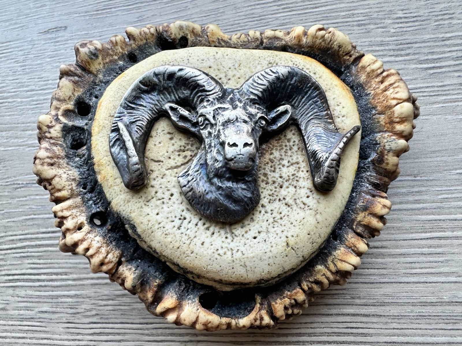 Vintage Ram Head Antler Belt Buckle