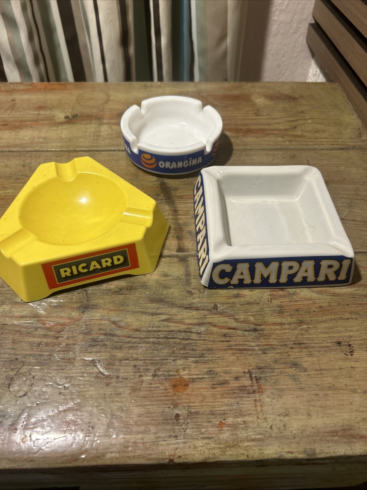 3 Vintage Ashtray Campari Italy Ceramic Orangina And Ricard
