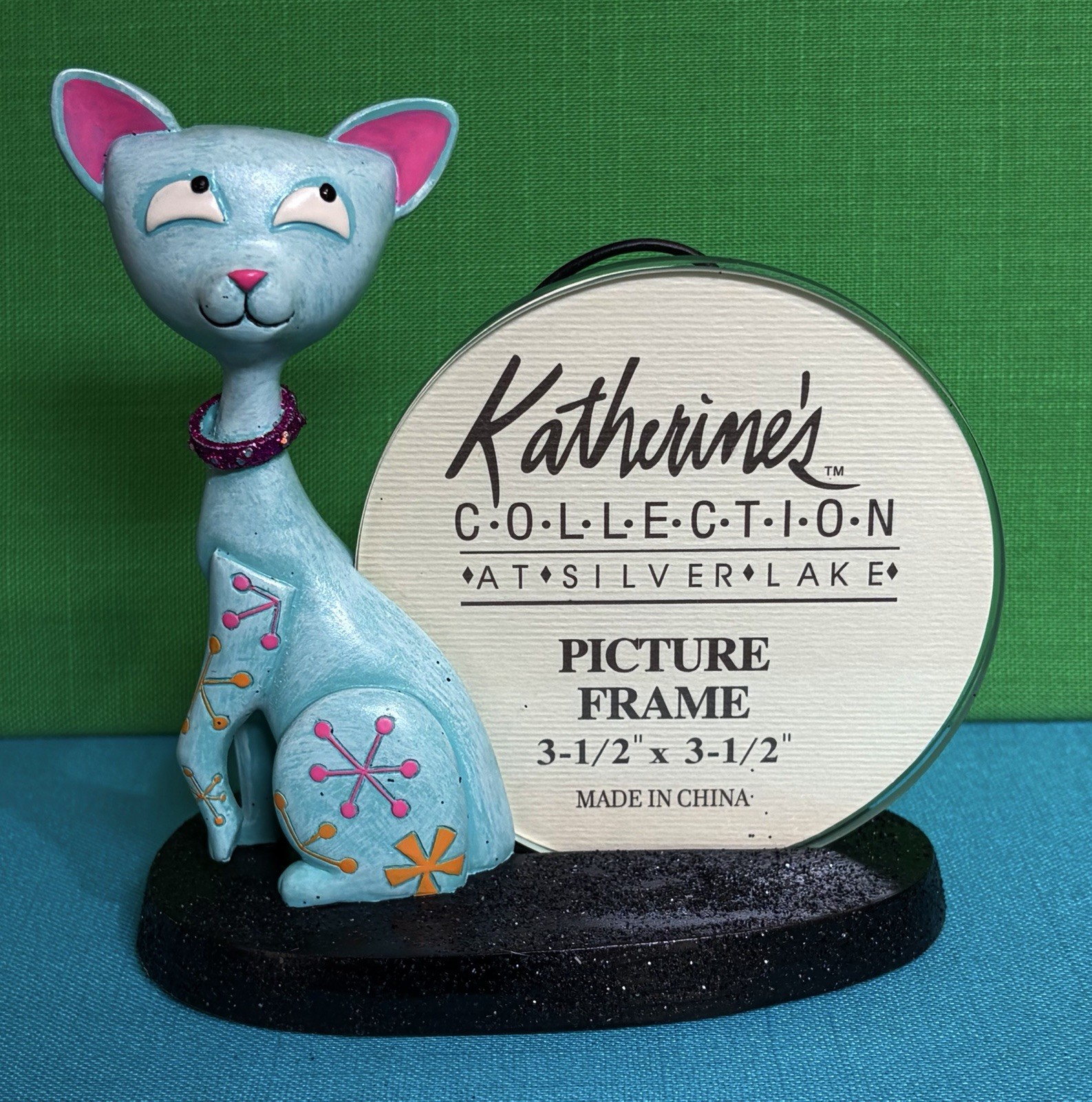 Retro 60-70\'s Style Cool Cat Picture Frame Stand by Katherine\'s Collection Teal