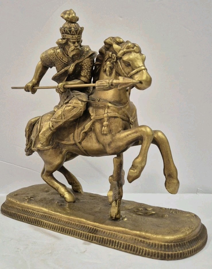 Antique 1891 Gilbert Hannibal Spelter Statue Clock Topper Warrior Horse W/ Spear