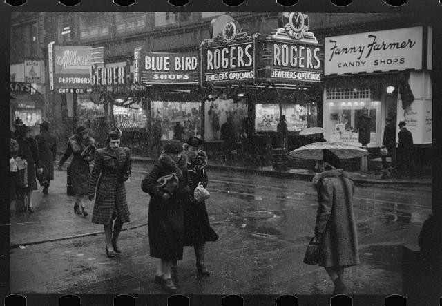 Photo:Providence Rhode Island 1940 Snowy Street Scene Pedestrians Downtown