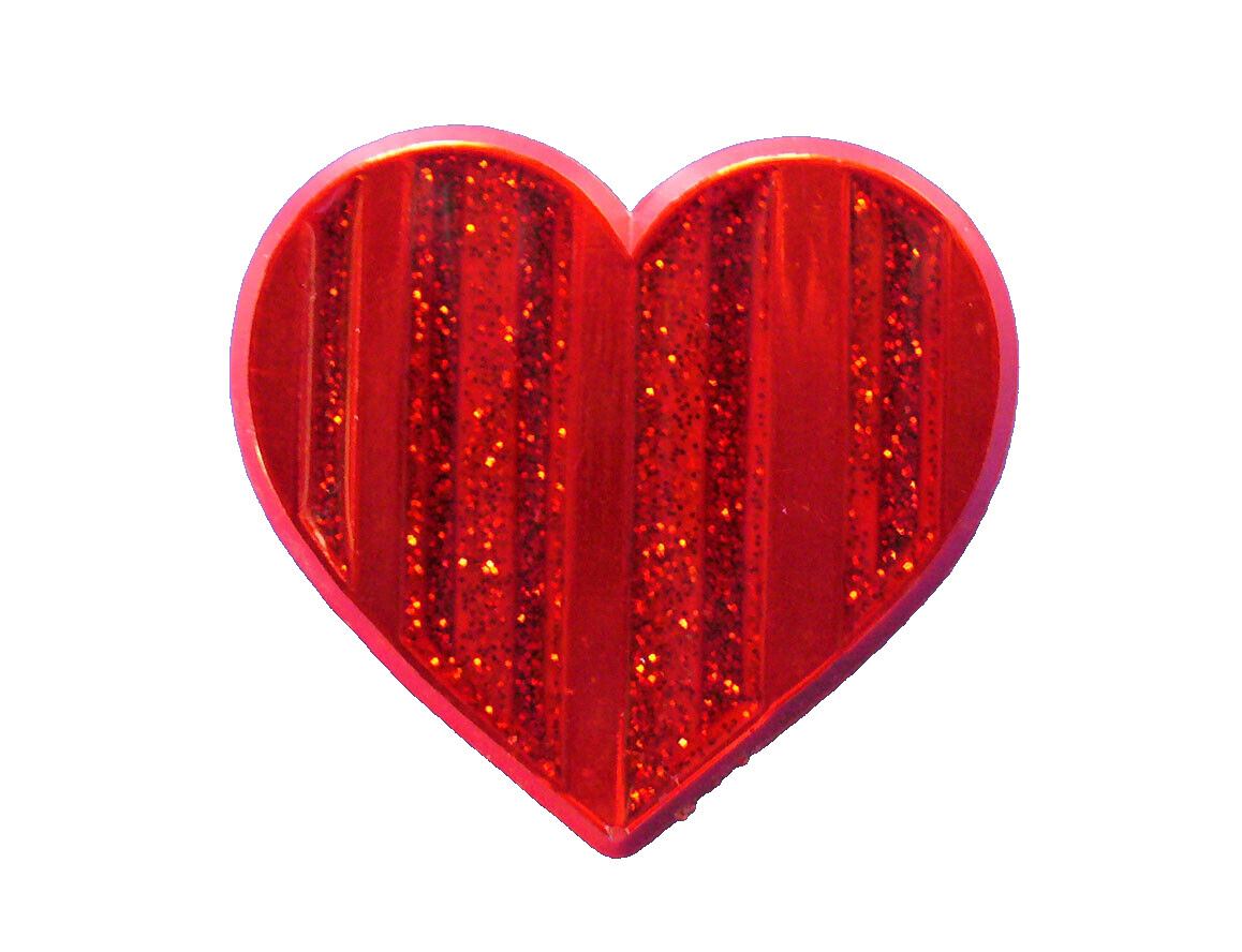 Hallmark PIN Valentines Vintage HEART STRIPED Red GLITTER 1985 Brooch MINT