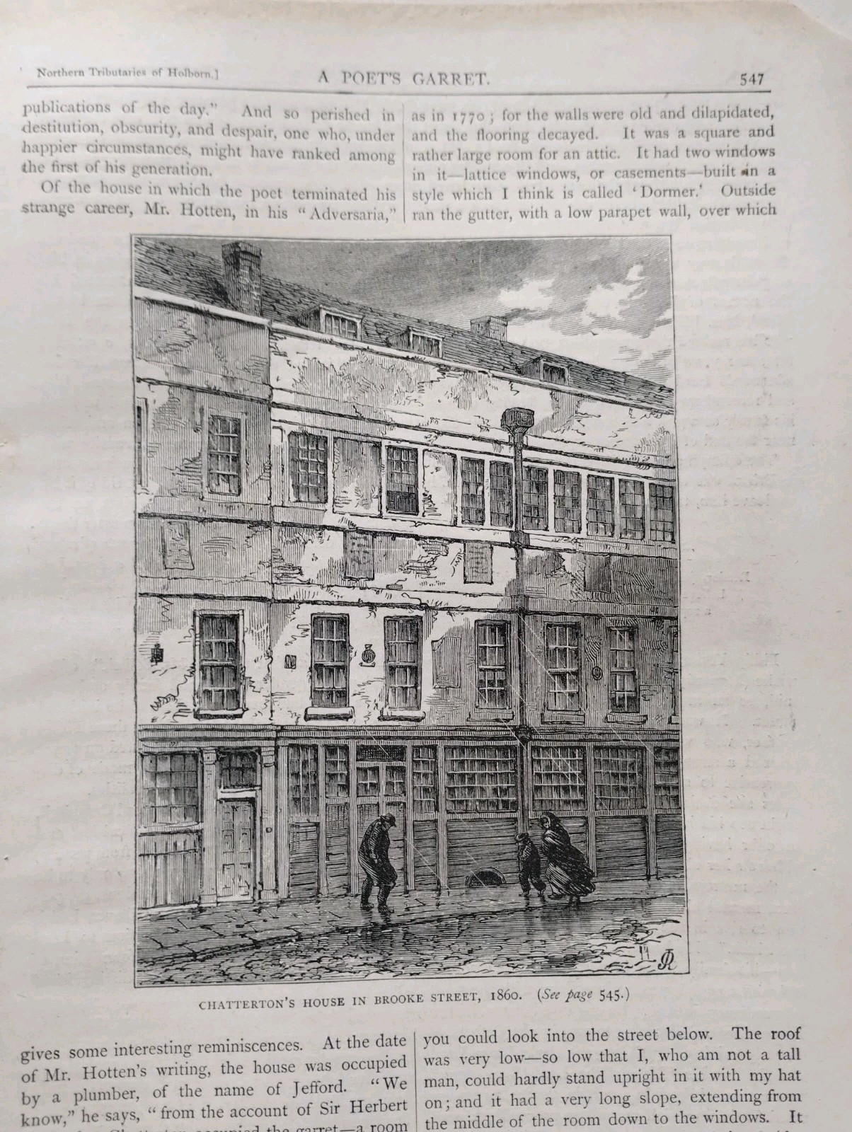 Sk309  Ephemera 1886 London Picture Chatterton\'s House Brooke Street 1860 