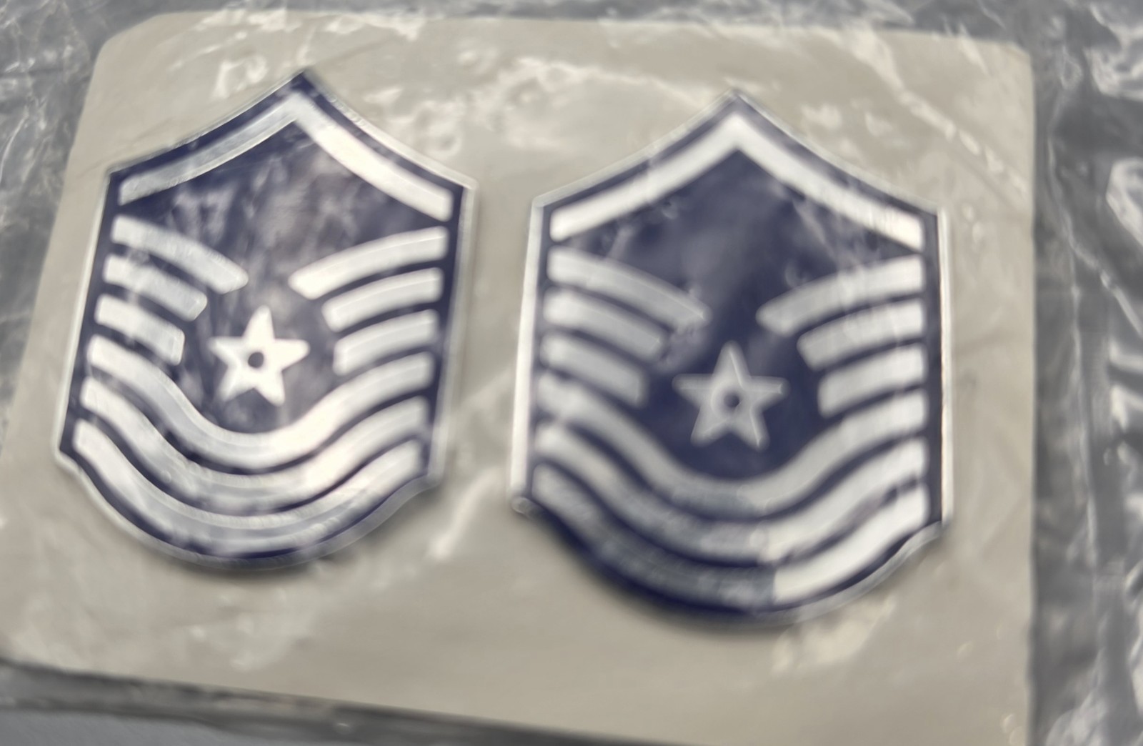 Vintage 1985 USAF Senior Master Sergeant E-8 Rank Insignia Pair NOS Sealed