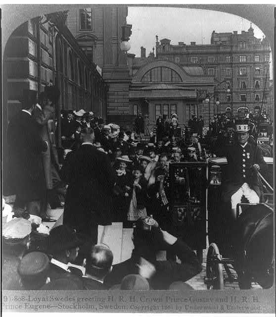 Loyal Swedes greeting HRH Crown Prince Gustav and HRH Prince Euge - Old Photo