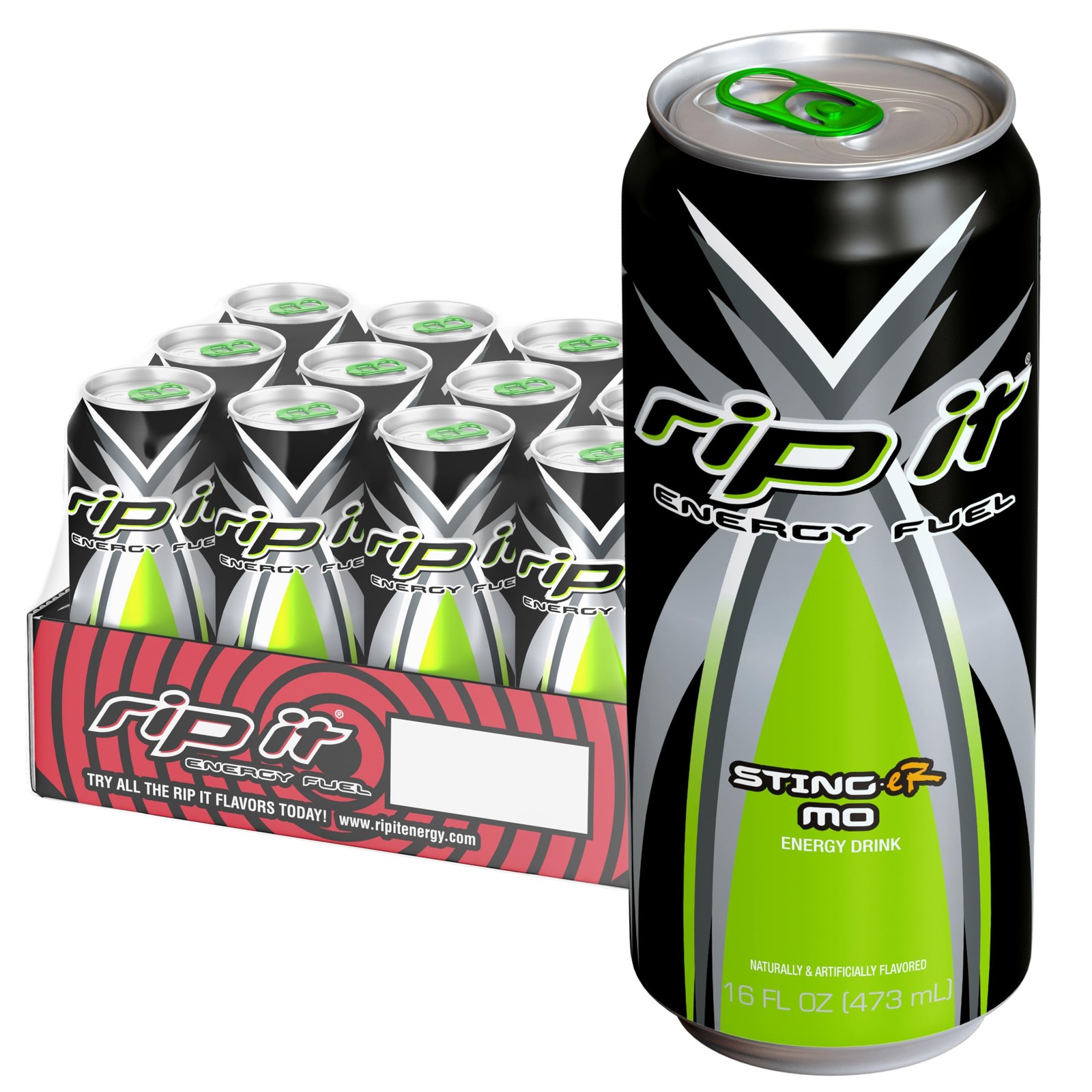 Rip-It Energy Drink | Sting-Er Mo | Tropical Fruit Flavor | 12-Pack (16oz Cans)