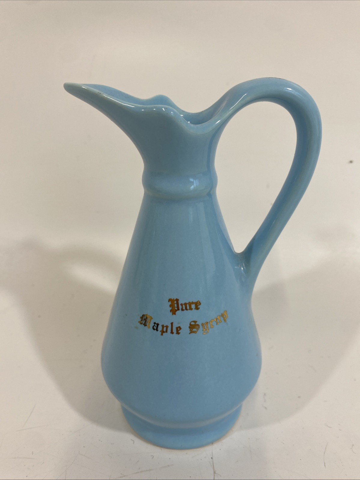 Vintage 1950s MCM Maple Syrup Pitcher Ceramic Baby Blue Serving 6”