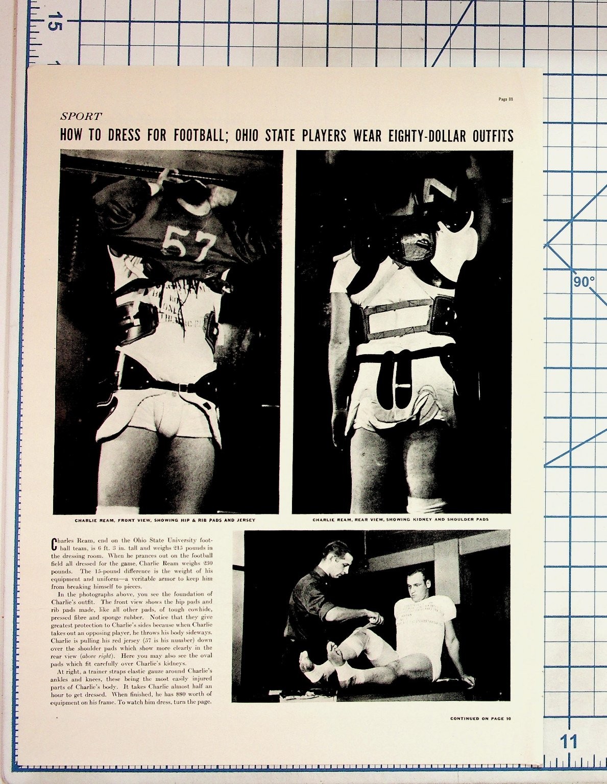 1940s Ohio State Football Player Charlie Beane Magazine Page Ephemera 1940s Ohio State Football Player Charlie Beane Magazine Page Ephemera