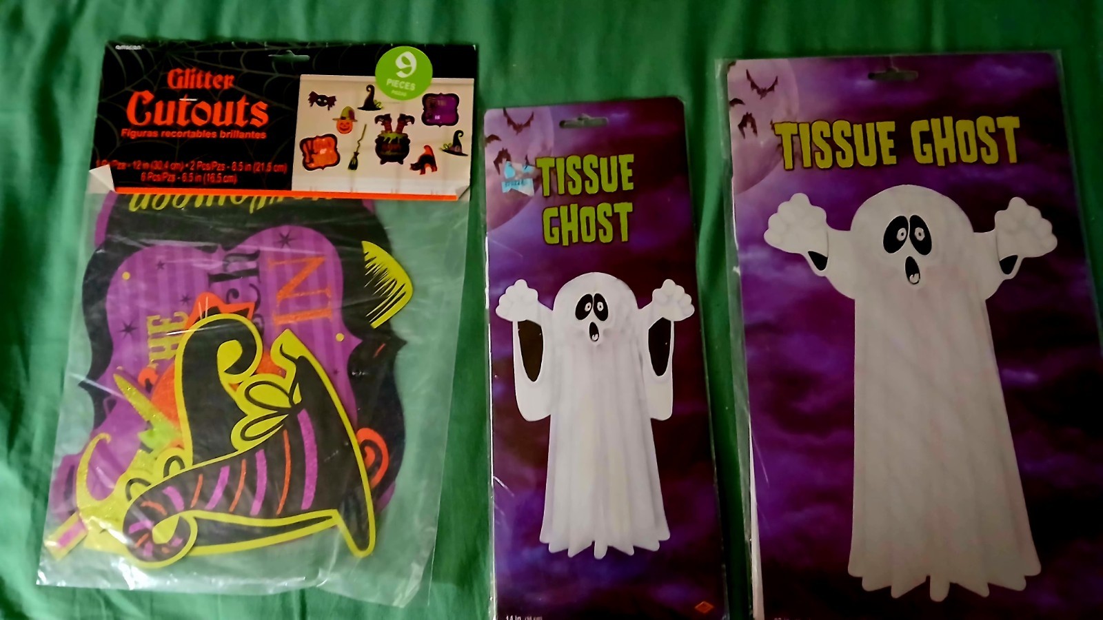11-PC VINTAGE NWT HALLOWEEN DIECUTS 2-BEISTLE TISSUE FOLDOUT GHOSTS+9PC AMSCRAM