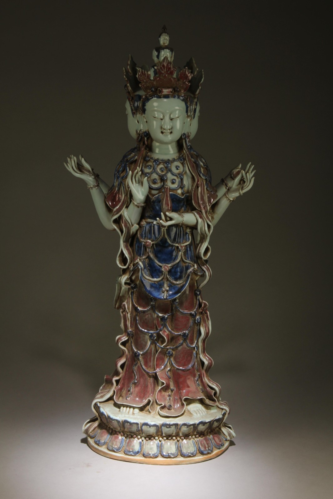 A Tibetan Three Face Six Arm Tara Bodhisattva Statue