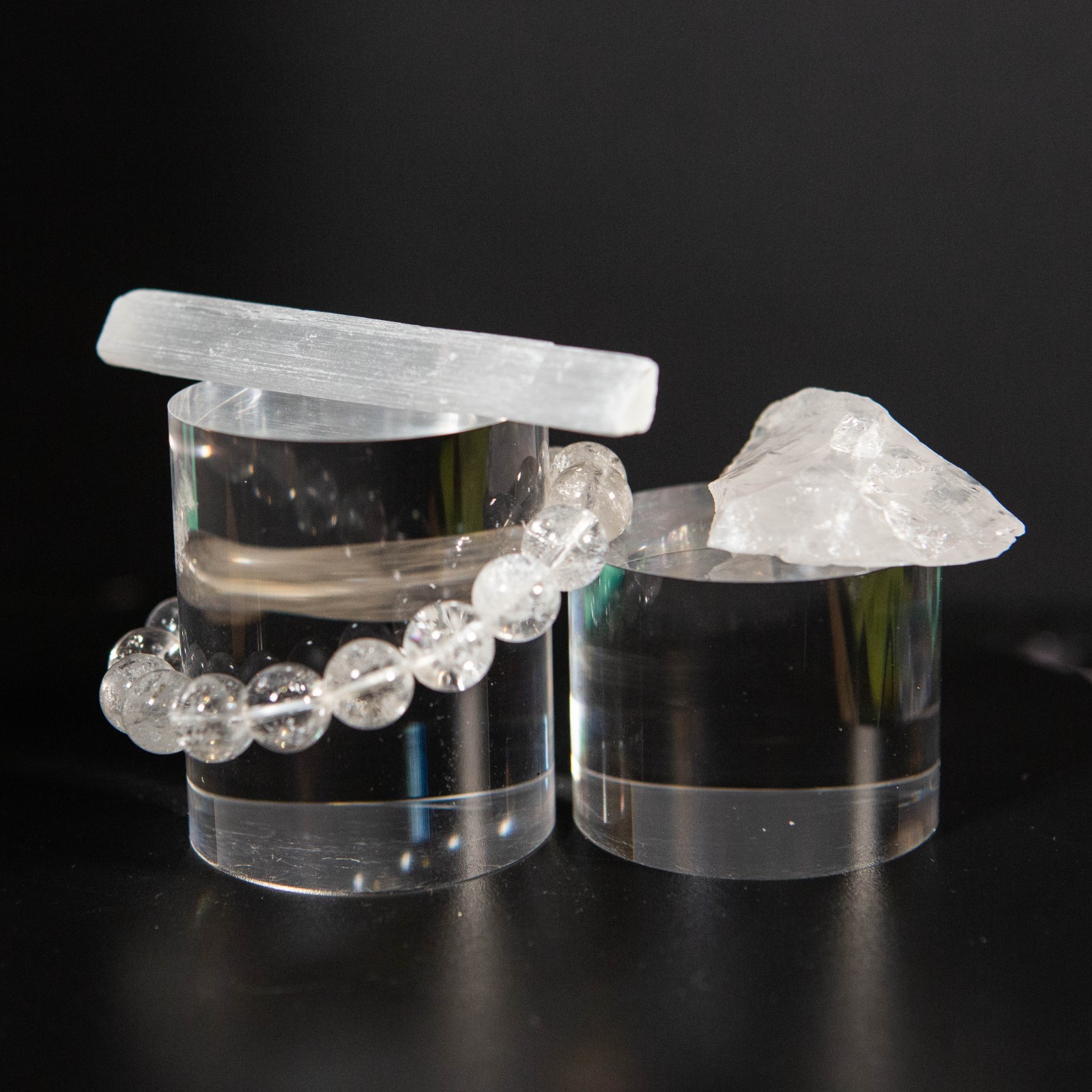 Clear Quartz Beaded Bracelet Raw Stone & Selenite Wand Charging Bundle Trio