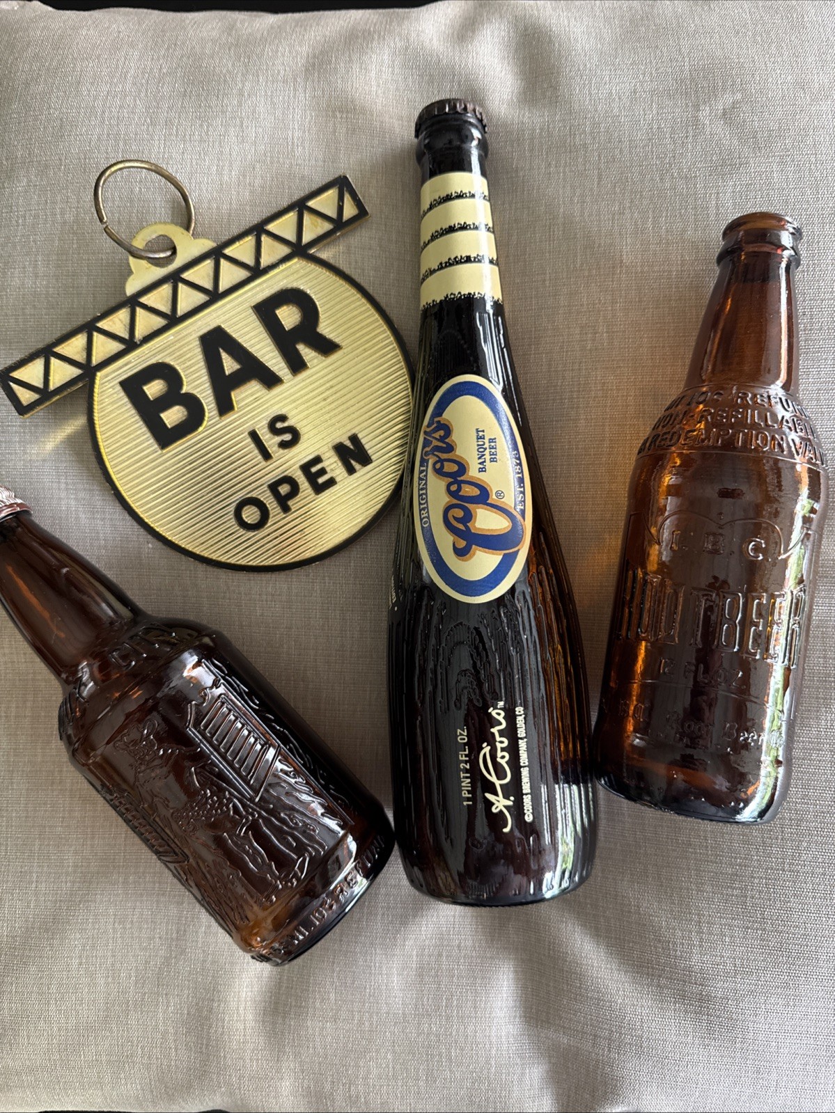 Vintage Bar Decor Lot Coors Baseball Bat Bottle Stubby Beer Bottles Open Sign