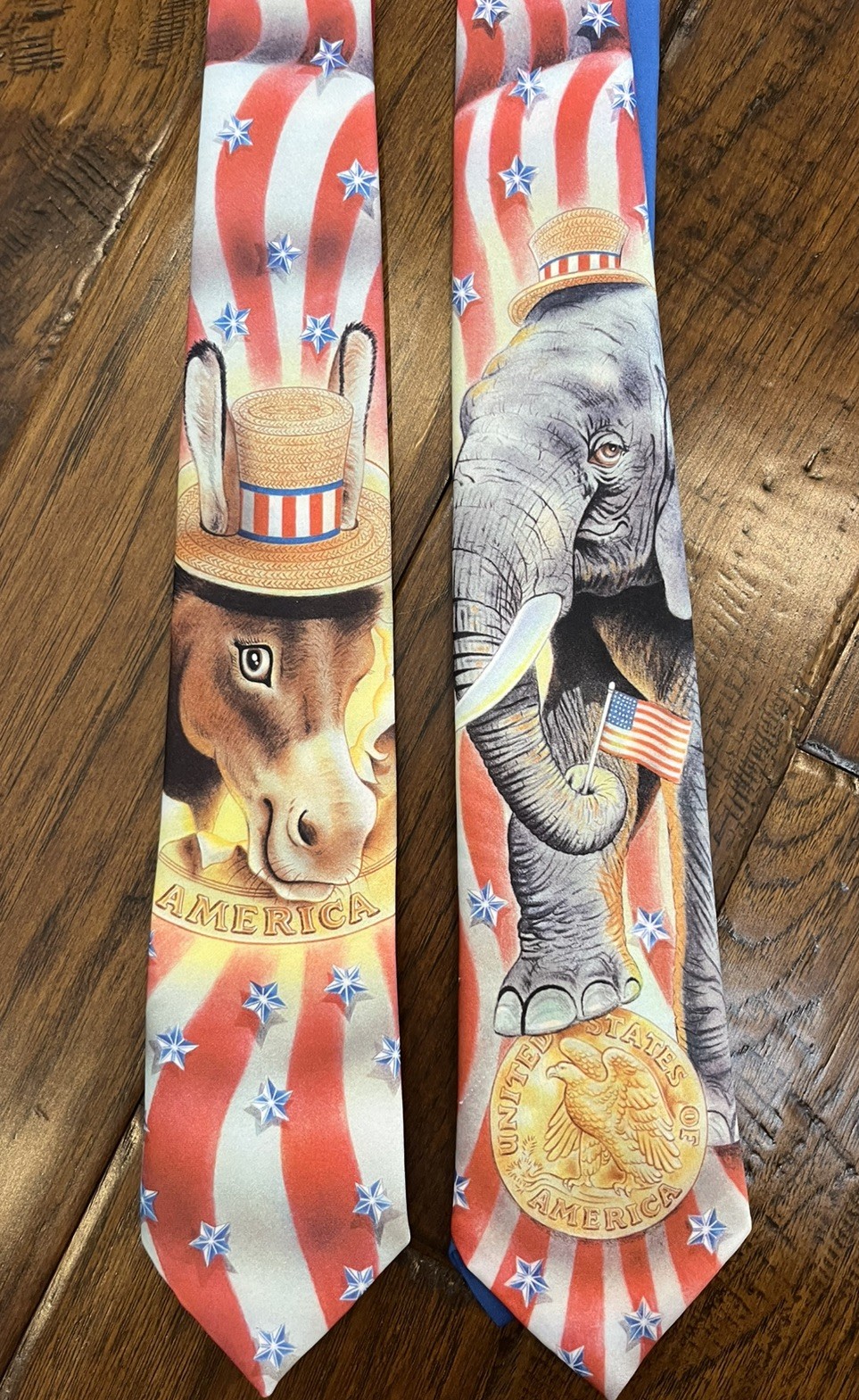 Vtg 1992 Ralph Marlin Political Tie Set Elephant Republican & Donkey Democrat US