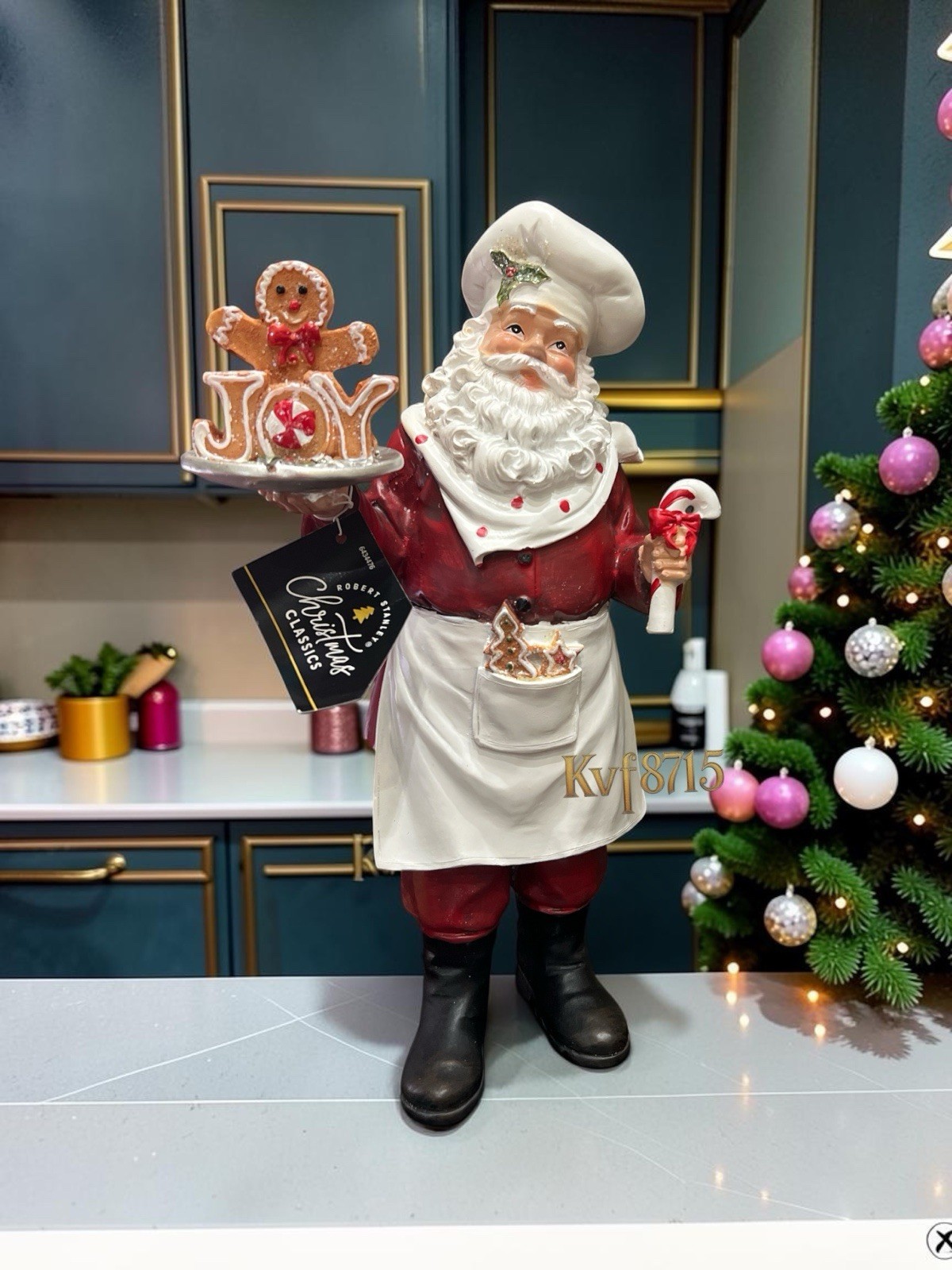 12” Santa Claus Baker Gingerbread Cookie Statue Christmas Joy Sign Candy Cane