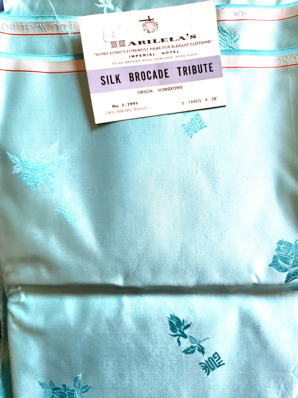 Vtg Harilela’s Hong Kong Silk Blend Fabric Robins Egg Blue 5 Yards NOS