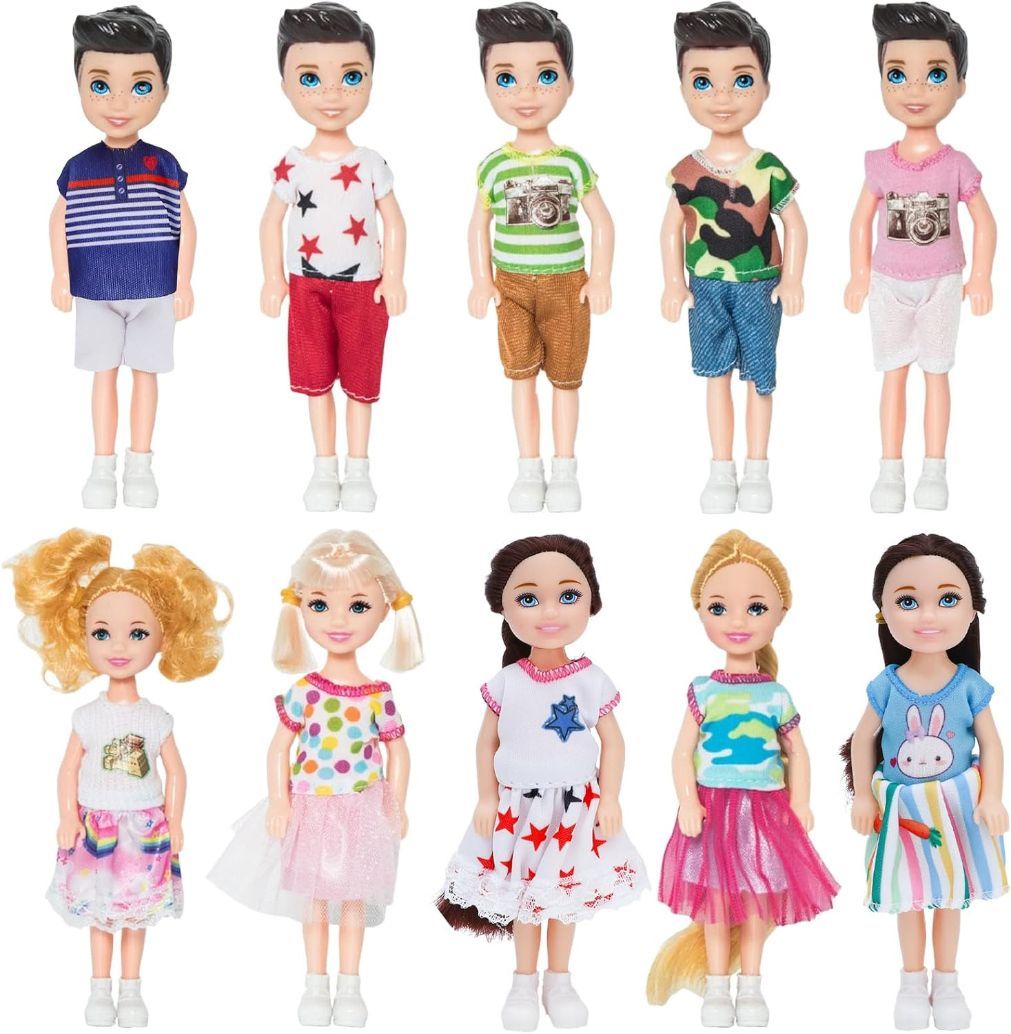 ONEST 10 Sets 5 Inch Mini Dolls with Doll Clothes Party 
