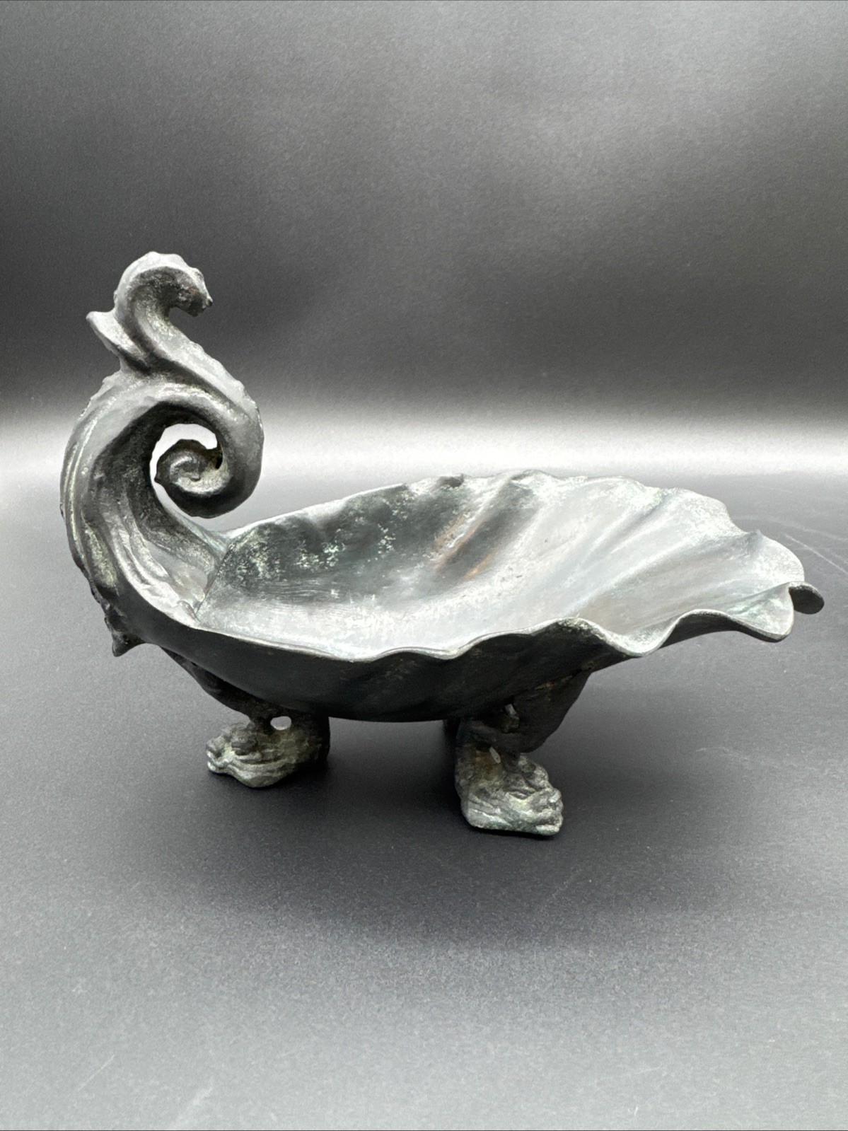 VTG Maitland Smith Hand Made Bronze Shell Footed Serpent Fish Trinket Dish Art