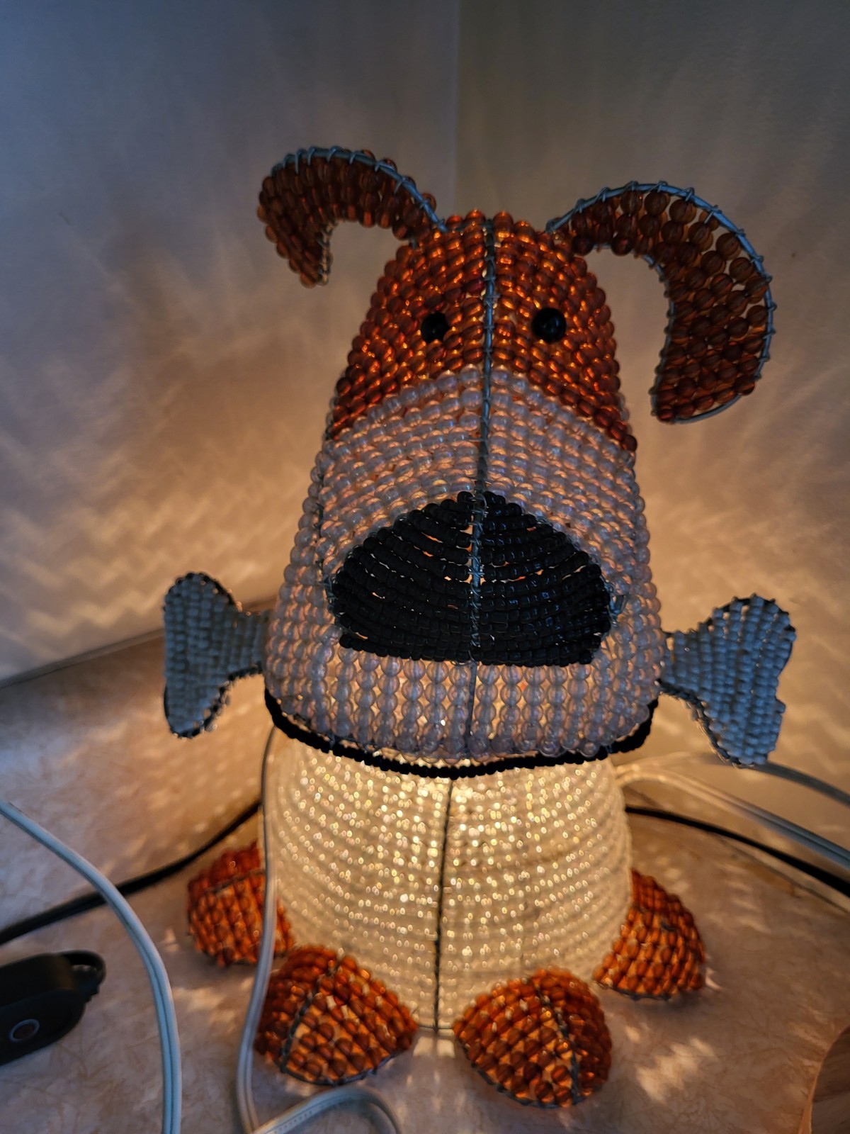 Baby Beadworx By Grassroots Sitting Dog With Bone Lamp Nightlight Bead Sculpture
